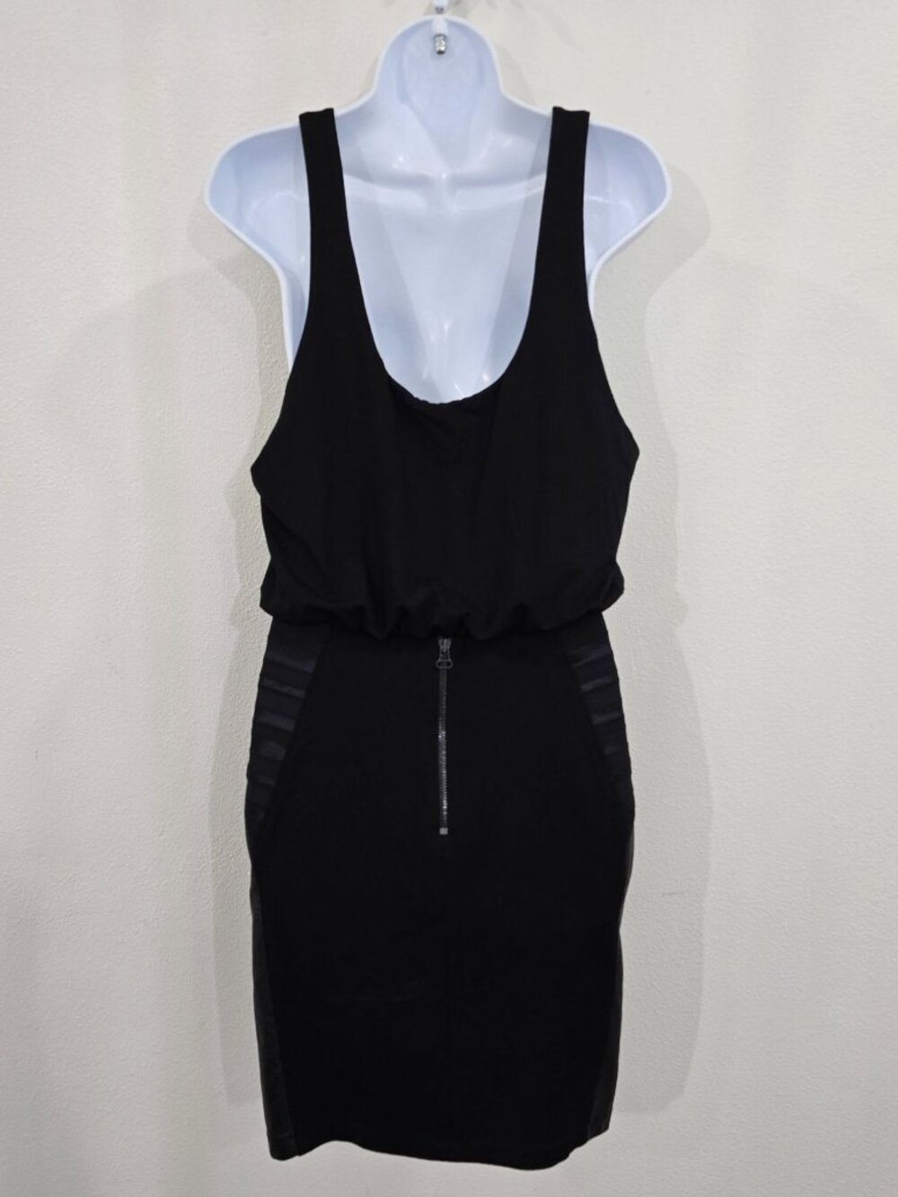 Alice + Olivia Black Viscose Leather Trim Nicky Layered Blouson Tank Dress NWT - Picture 4 of 16